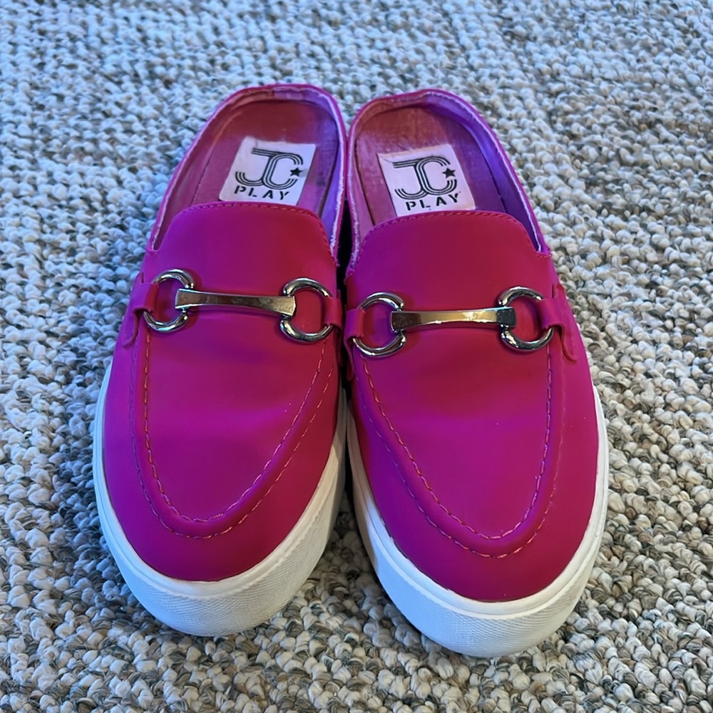 Jeffrey Campbell JCPlay  Hot Pink Open Back Loafers - Picture 2 of 5